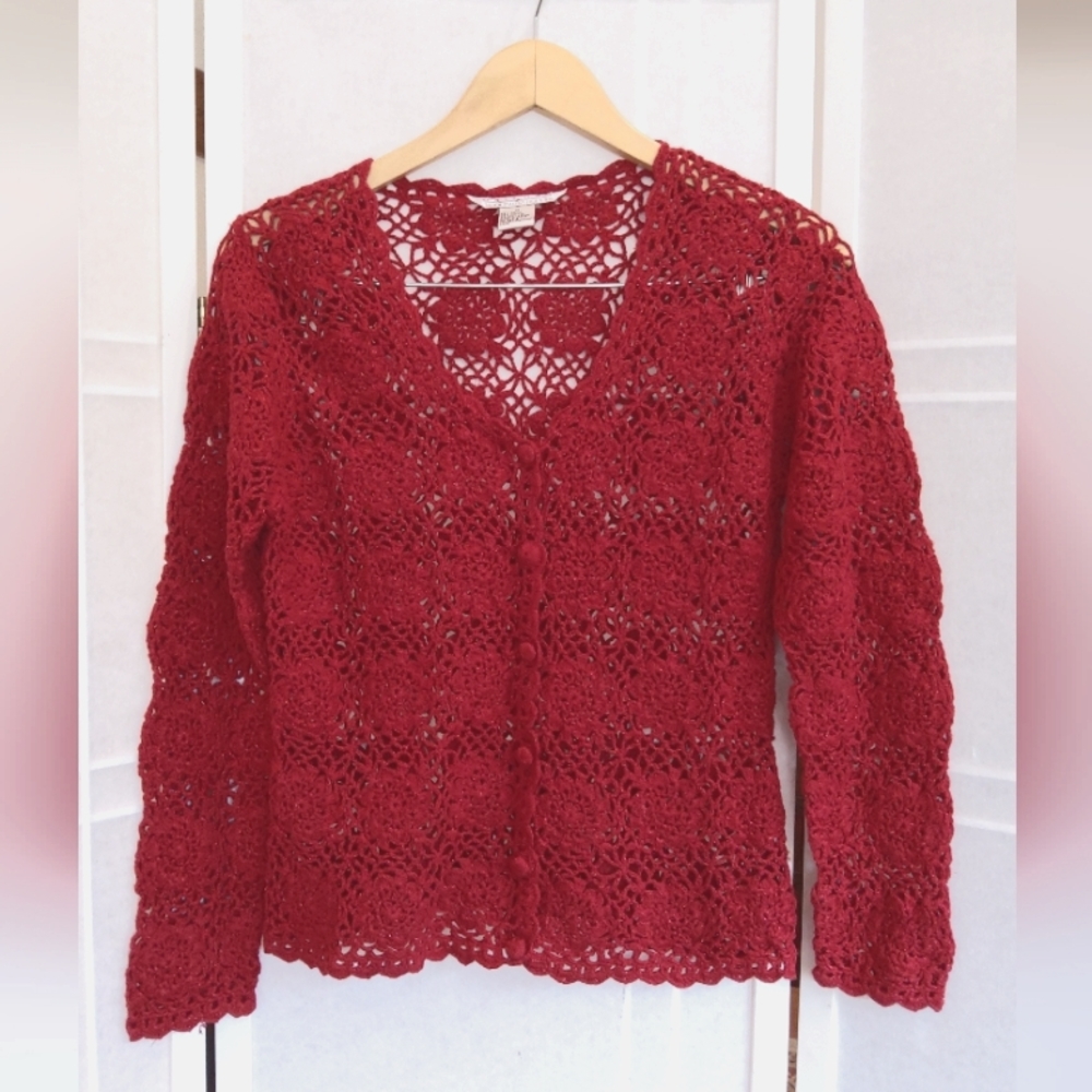 Vintage Y2k Uniform John Paul Richard Crochet red top